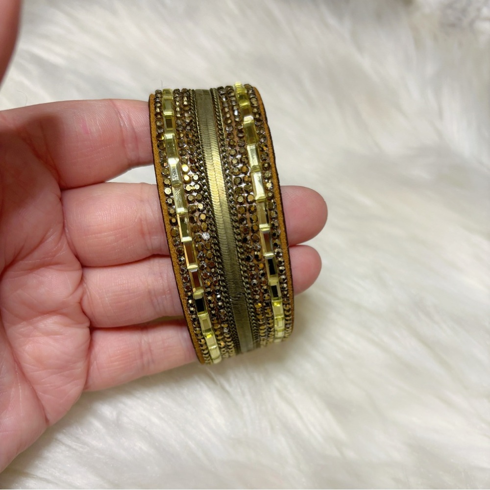 Beaitiful Leather Bracelet with Brass accents and crystals